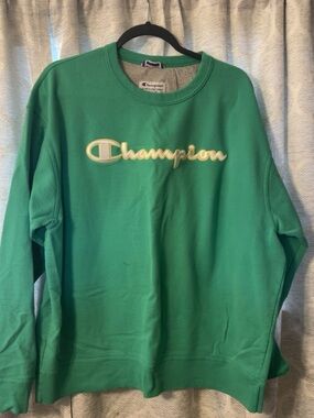 Champion Green Sweatshirt with Cream Script Logo